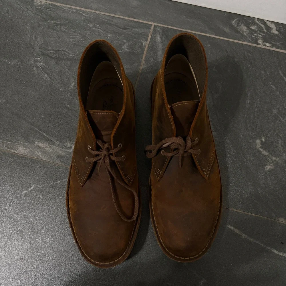 Clarks Mens Bushacre 2 Leather Beeswax Chukka Desert Boots Brown 9W Heritage